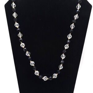 Black Clear Faceted Bead Necklace Gold Tone 24in Classic Style